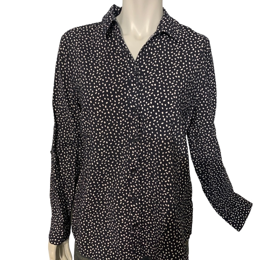 Chico’o size 1 (med). Black pokadots. Button down long sleeves.